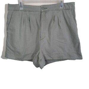 Joie Women's Short Faded Cactus Green Cotton Linen Pleated High Rise Large